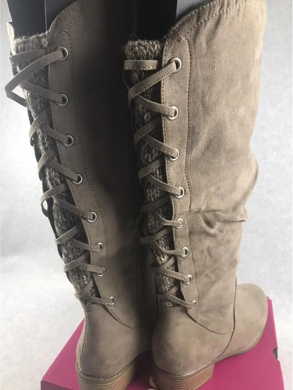 SO Knee-High Boots Womens 10 Othonna Faux Suede Knitted Backing